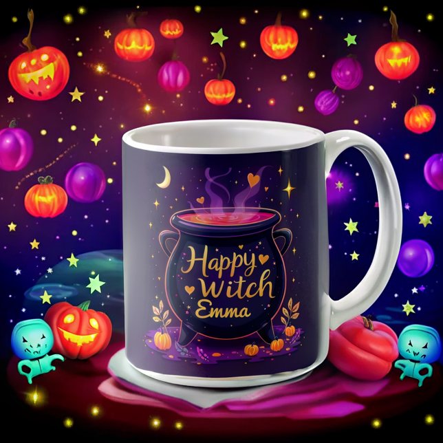 Personlig Lycklig Witch Halloween Cauldron Kaffemugg (Skapare uppladdad)