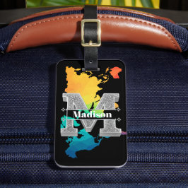 Personlig M Ditt namn är det första Silver-monogra Bagagebricka