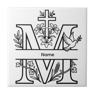 Personlig M Kristet Monogram Kakelplatta