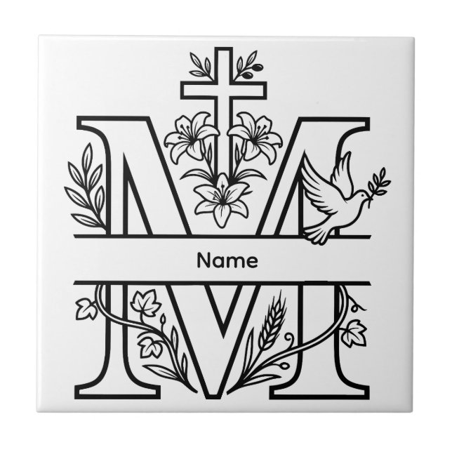 Personlig M Kristet Monogram  Kakelplatta (Framsidan)