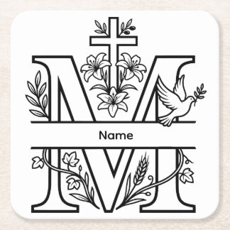 Personlig M Kristet Monogram Underlägg Papper Kvadrat