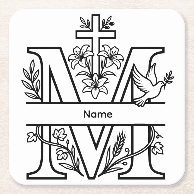 Personlig M Kristet Monogram  Underlägg Papper Kvadrat (Framsidan)