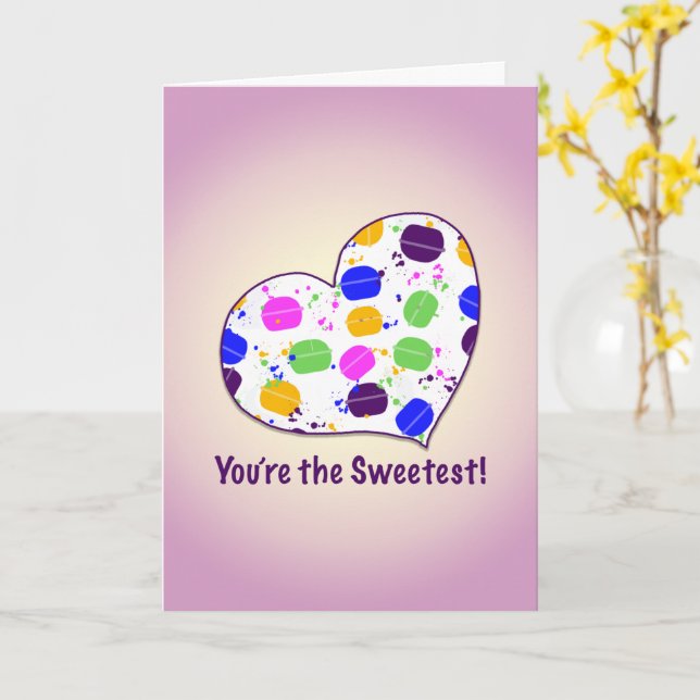 Personlig Macaron Confetti Heart Valentine Kort (Gul blomma)