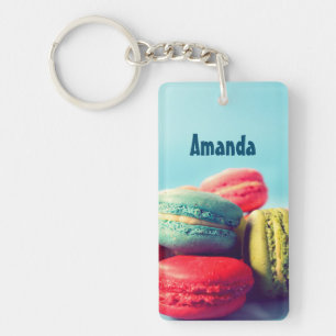 Personlig Macarons Cookies Keychain Light Blue Nyckelring