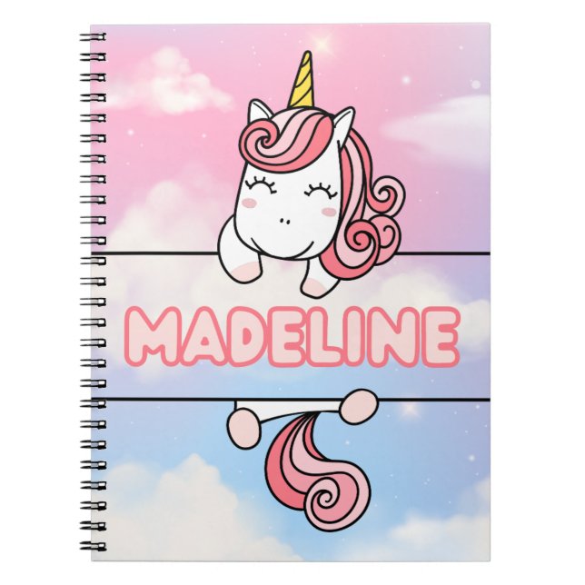 Personlig Madeline Unicorn Flickaktigt Notebook Anteckningsbok (Framsidan)