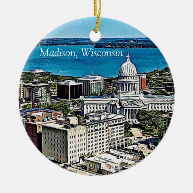 Personlig Madison, chef för Wisconsin Cheese Julgransprydnad Keramik (Framsidan)