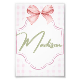 Personlig Madison Flicka Nursery Bow&Gingham Fototryck