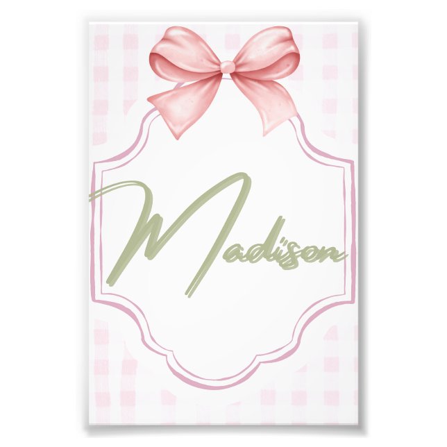 Personlig Madison Flicka Nursery Bow&Gingham Fototryck (Framsidan)