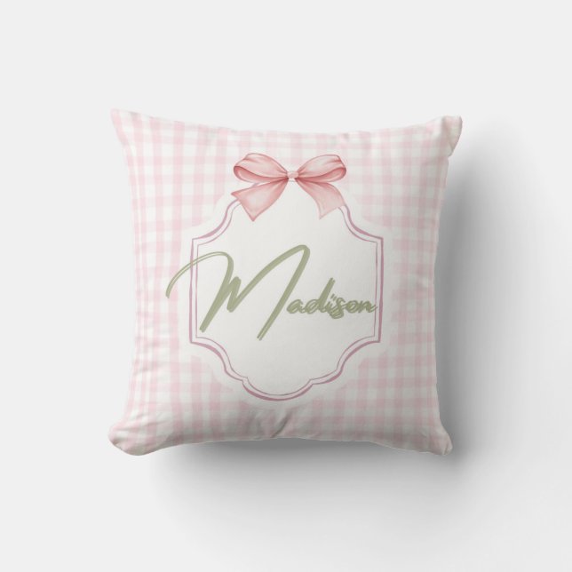 Personlig Madison Flicka Nursery Bow&Gingham Kudde (Framsida)