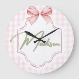 Personlig Madison Flicka Nursery Bow&Gingham Stor Klocka
