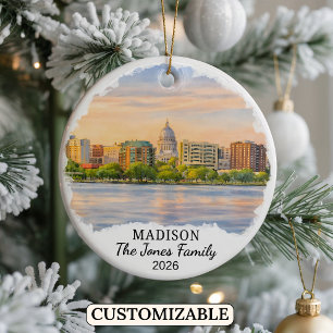 Personlig Madison-ornament, Anpassad Wisconsin Julgransprydnad Keramik