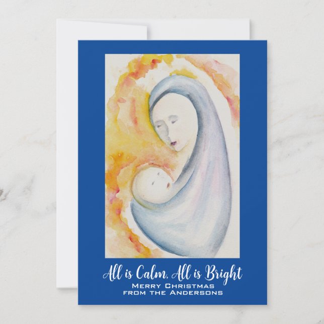 Personlig Madonna och barn akvarell Julkort (Framsida)