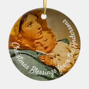 Personlig Madonna och Child Keepsaké Julgransprydnad Keramik