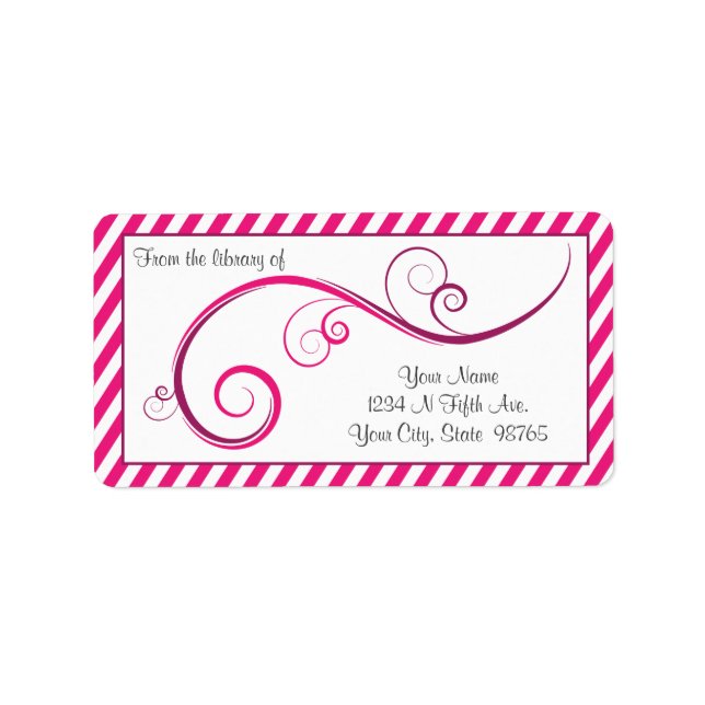 Personlig Magenta Swirl-bokskylt Adressetikett (Framsidan)