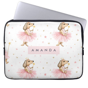 Personlig Magic Fairy Dachshund Hund in Rosa Laptop Fodral