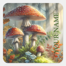 Personlig Magic Forest Amanita Mushroom Foliage Fyrkantigt Klistermärke