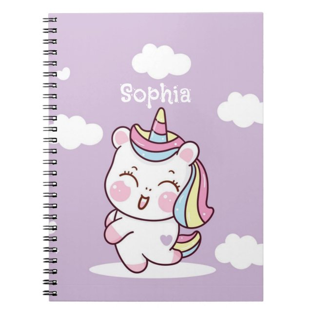 Personlig Magic Kawaii Whimsical Unicorn Anteckningsbok (Framsidan)