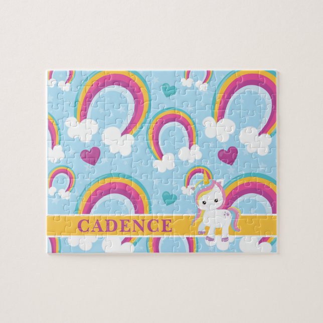 Personlig Magic Rainbow Unicorn Kids Pussel (Horisontell)