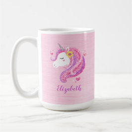 Personlig Magic Rosa Glitter Unicorn Ansikte Kaffemugg