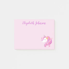 Personlig Magic Rosa Glitter Unicorn Ansikte Post-it Block