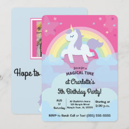 Personlig Magic Unicorn Birthday med Photo Inbjudningar
