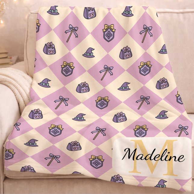 Personlig magikerskola monogramnamn rosa fleecefilt (Skapare uppladdad)