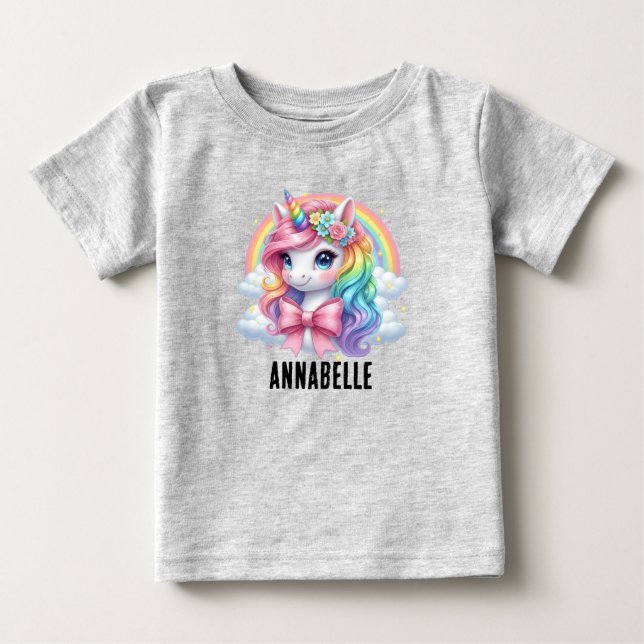 Personlig Magisk Regnbåge Enhörning Baby T-Shirt (Framsida)