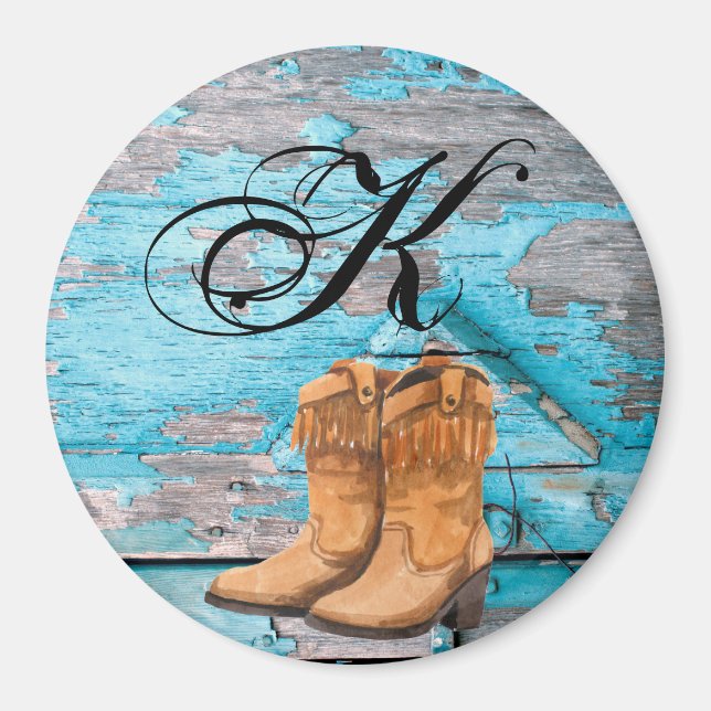 Personlig Magnet Blue Wood Barn Door Boots Coun (Framsidan)