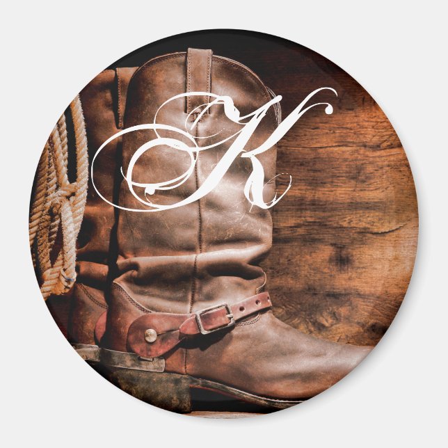 Personlig Magnet CowboyBoots Barn Wood Rustic (Framsidan)