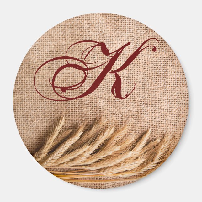 Personlig Magnet Wheat på Burlap Sack Land R (Framsidan)