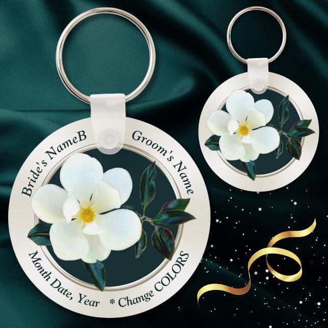 Personlig Magnolia-favoriter för alla Tillfälle Nyckelring (Magnolia themed wedding. Magnolia wedding favors. Magnolia keychains, Cheap gifts for wedding guests)