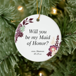 Personlig Maid of honor Bridesmaid Frieri Julgransprydnad Keramik