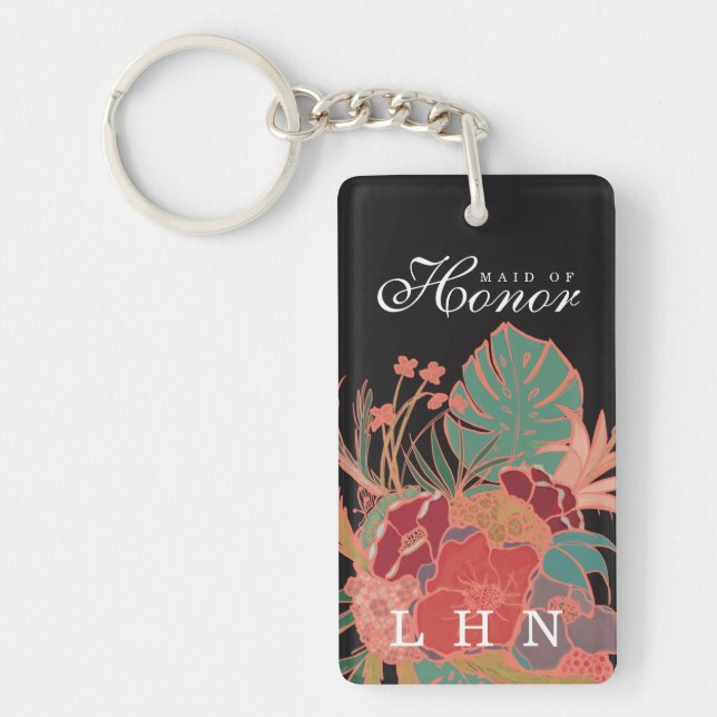 Personlig Maid of honor Gift Keychain-Blommigt Nyckelring (Framsidan)