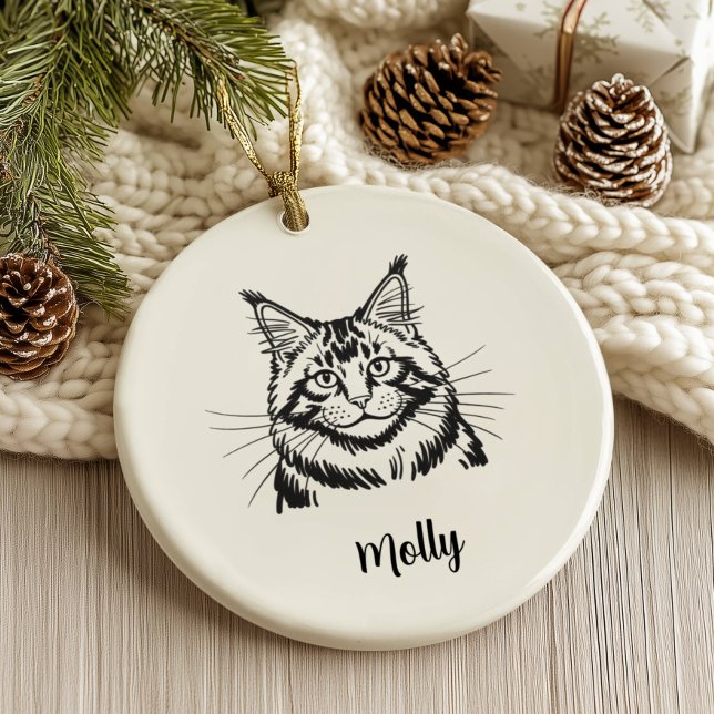 Personlig Maine Coon Katt Jul Julgransprydnad Keramik (Skapare uppladdad)