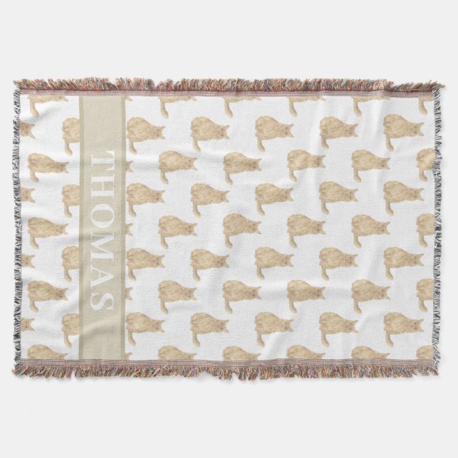 Personlig Maine Coon Katt (Orange) Rosa & Vit Filt (Framsidan)