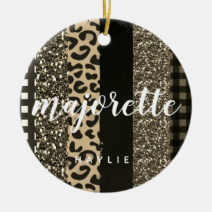 Personlig Majorette Faux Cheetah och Glitter Julgransprydnad Keramik