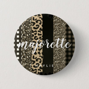 Personlig Majorette Faux Cheetah och Glitter Knapp