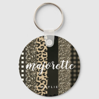 Personlig Majorette Faux Cheetah och Glitter Nyckelring