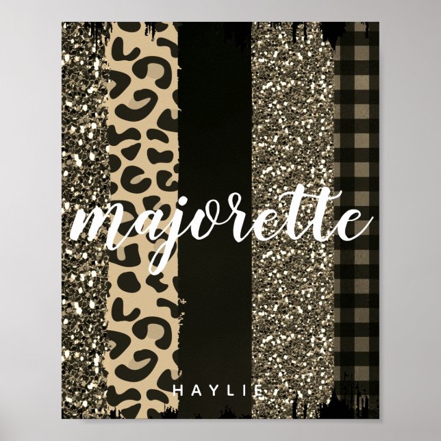 Personlig Majorette Faux Cheetah och Glitter Poster (Framsidan)