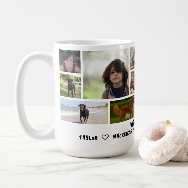 Personlig mall för 14 fotokollage och text  kaffemugg (Med munk)