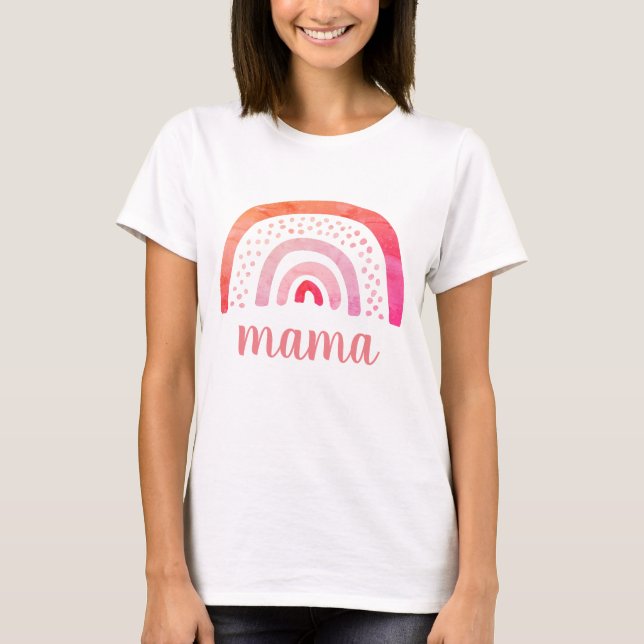 Personlig Mama Boho Rosa Orange Regnbåge T Shirt (Framsida)