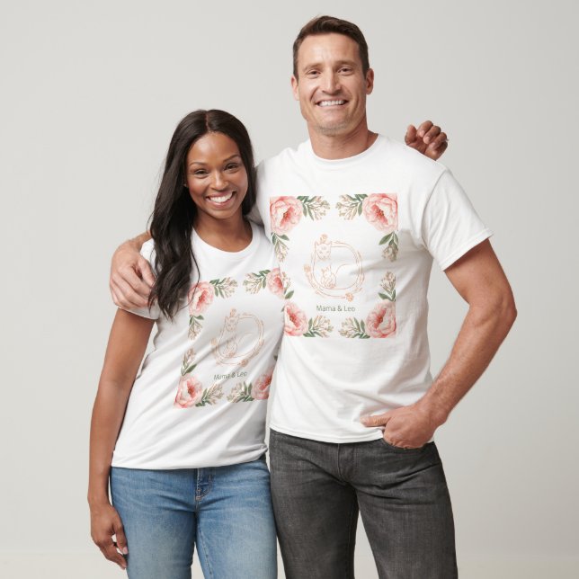 Personlig Mama Cat & Kitten Blommig Mors Dag T Shirt (Unisex)
