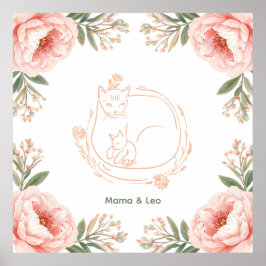 Personlig Mama Cat & Kitten Blommig Poster