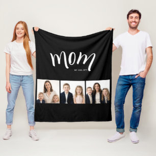 Personlig mamma barn 3 foto collage mamma est år fleecefilt