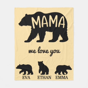 Personlig Mamma Bear Blanket med Kids Namn Fleecefilt