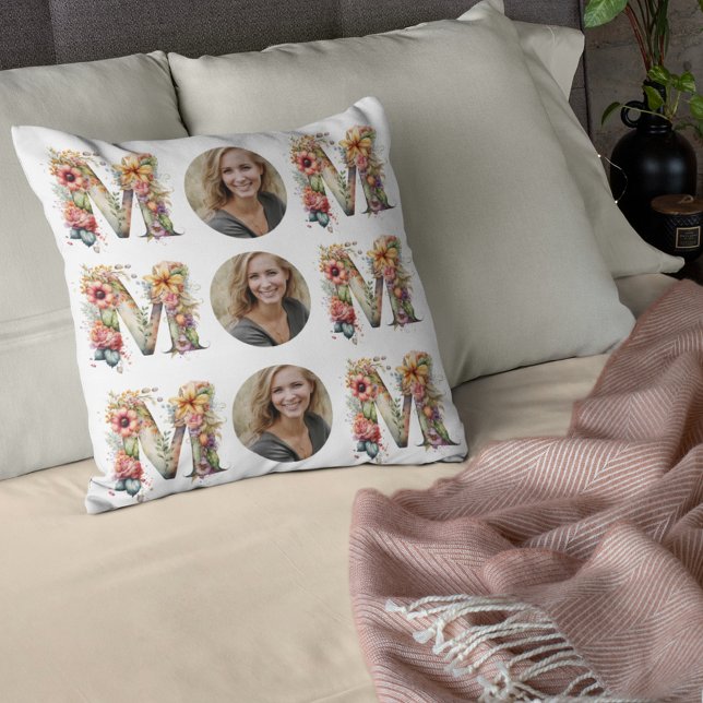Personlig MAMMA blommor Mors dag Photo Kudde (Personalised MOM flowers Mothers Day Photo Throw Pillow)