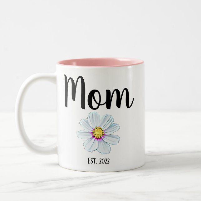 Personlig Mamma Est. Flower Two-Tone Coffee Mugg (Vänster)