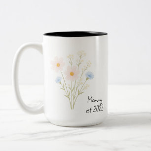 Personlig Mamma Est. Mugg med Pastel Wildblomma