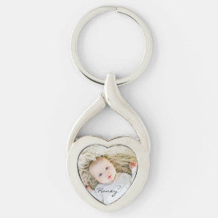personlig mamma-gåva, Anpassningsbar-familjfoto på Twisted Heart Silverfärgad Nyckelring