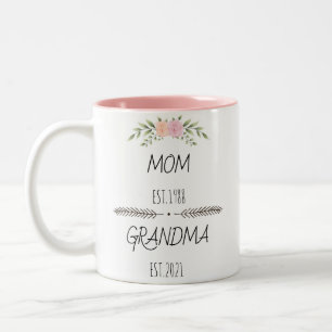 Personlig Mamma Grandma Est Anpassningsbar Year, b Två-Tonad Mugg